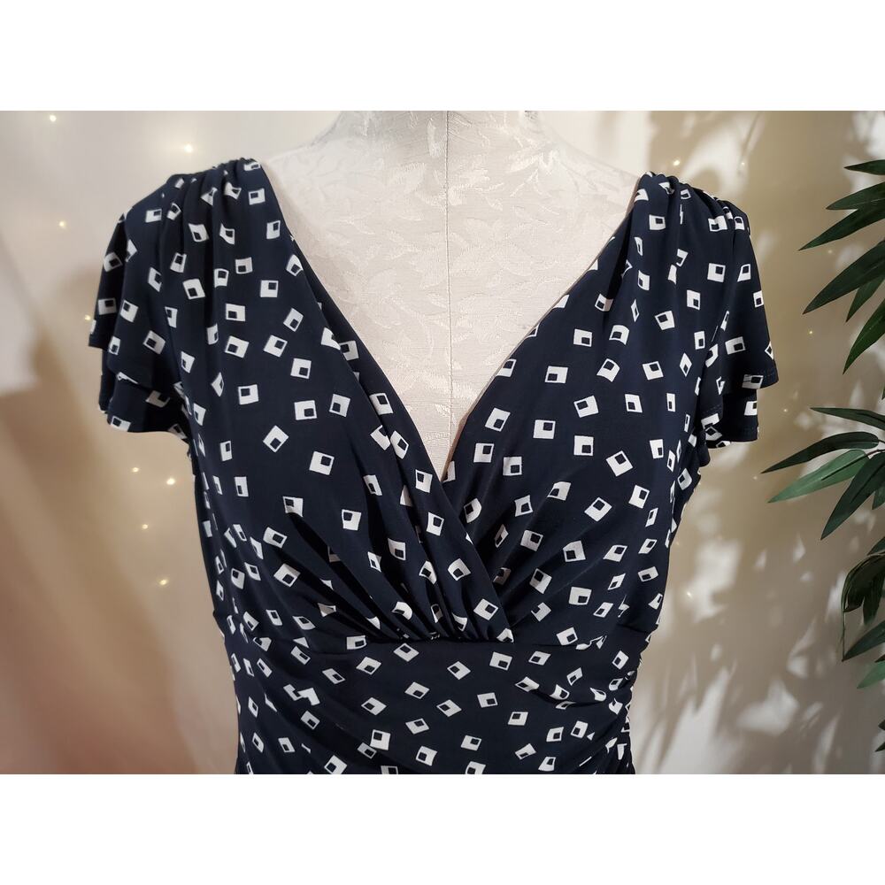 Lauren Ralph Lauren Faux Wrap Stretch Ruched Midi Dress Size 10 Navy Blue Square - Picture 5 of 12